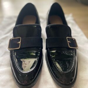Zara Black Patent Women Flat Shoe with Gold
Buckle